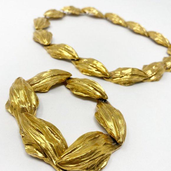 535 Vintage designer Yves Saint Laurent Rive Gauche gold tone necklace bracelet - Picture 2 of 10